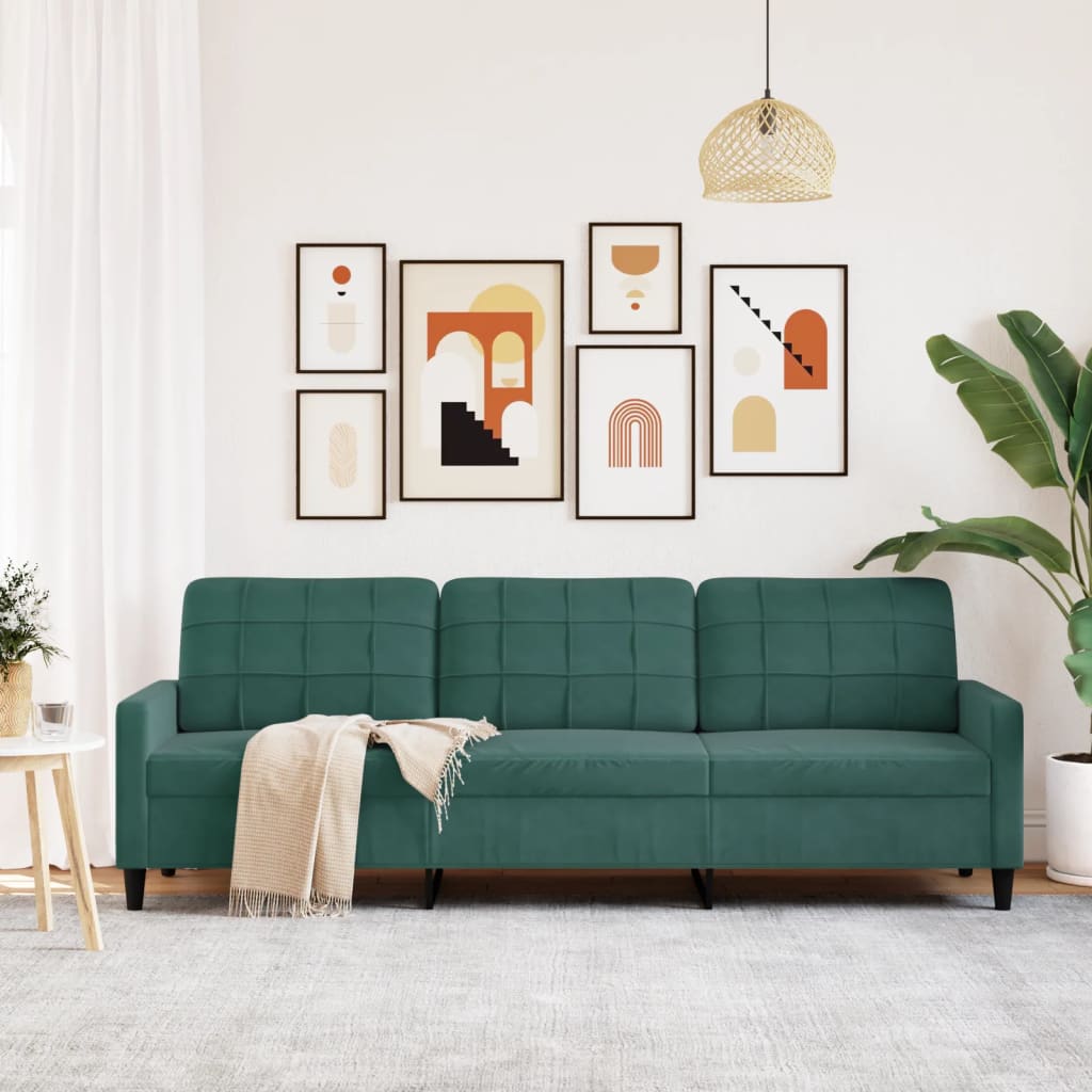 Canapé 3 places vert foncé 210 cm velours