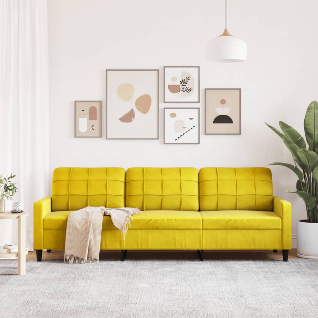 Canapé 3 places jaune 210 cm velours