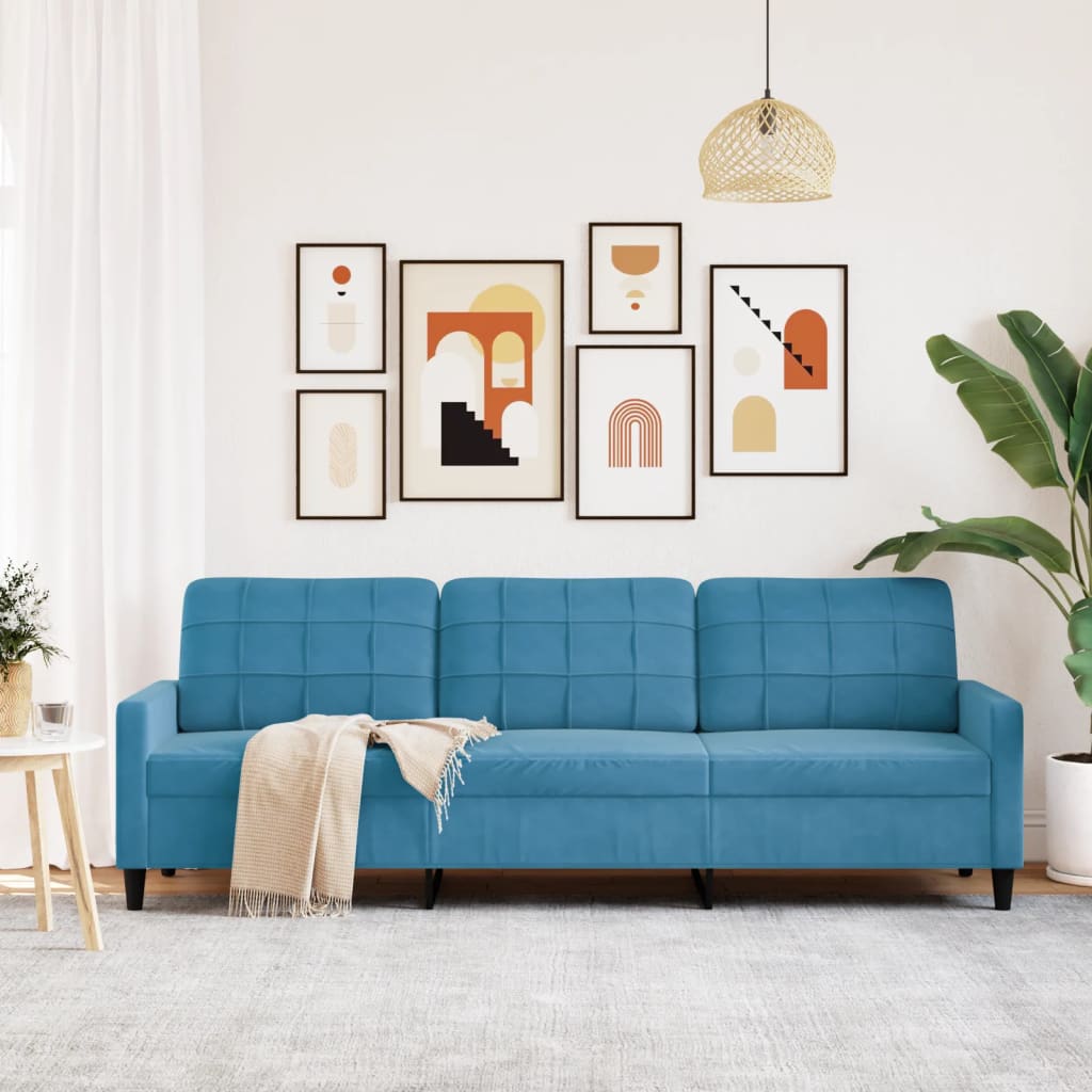 Canapé 3 places bleu 210 cm velours