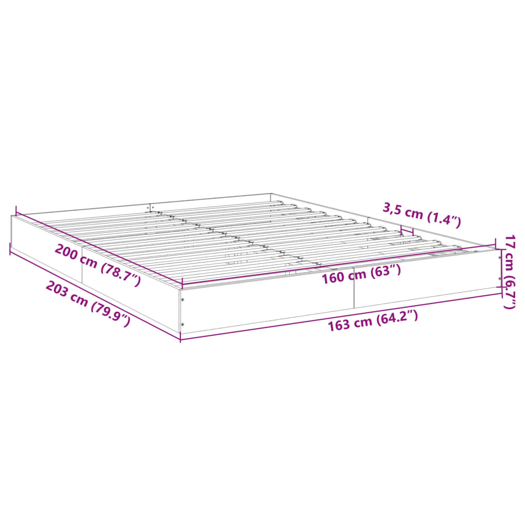 Bed frame concrete grey 160x200 cm wood material