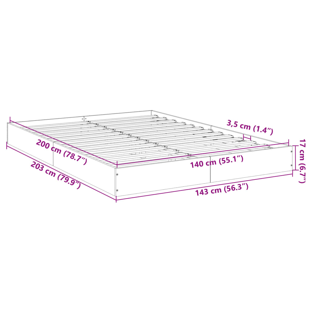 Bed frame concrete grey 140x200 cm wood material