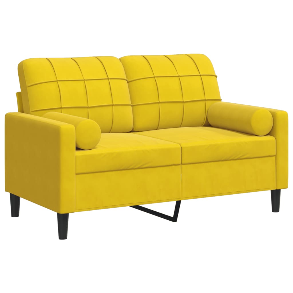 2-seater sofa with decorative cushions yellow 120 cm velvet