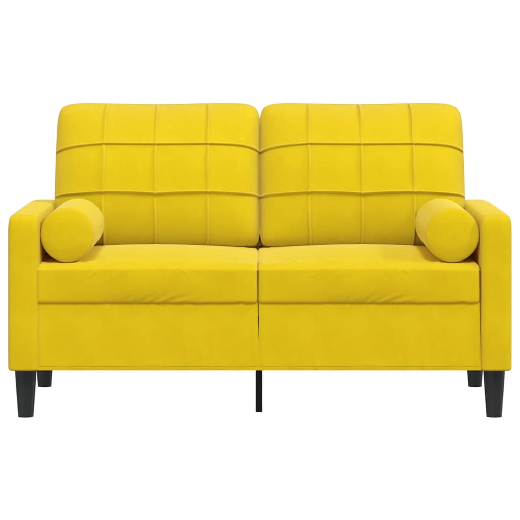 2-seater sofa with decorative cushions yellow 120 cm velvet
