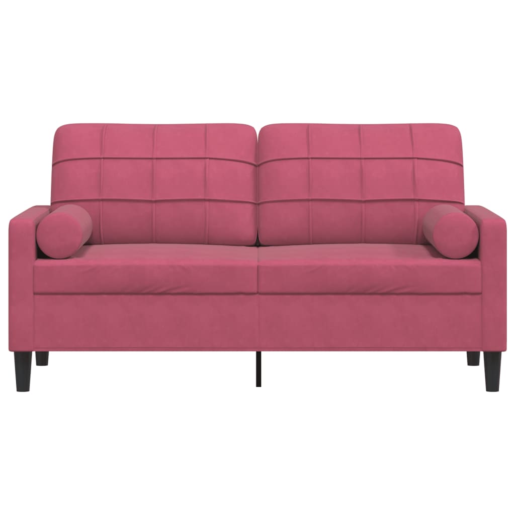 Canapé 2 places avec coussins décoratifs velours bordeaux 140 cm
