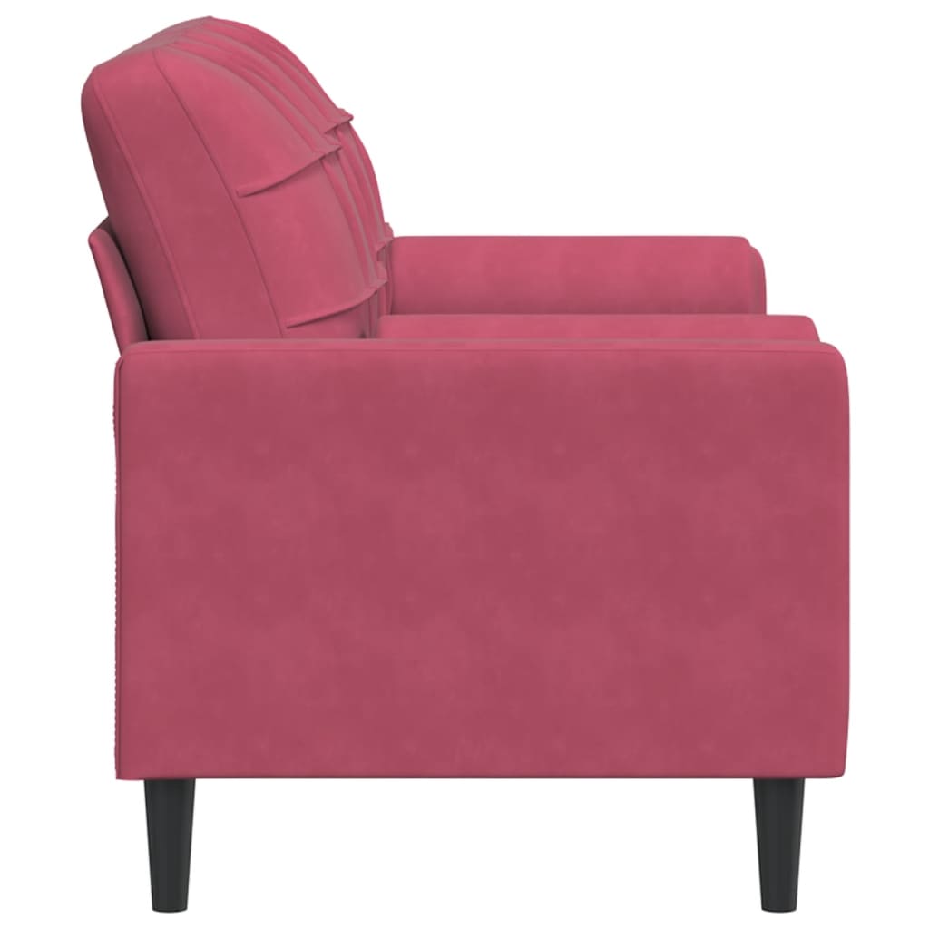 Canapé 2 places avec coussins décoratifs velours bordeaux 140 cm