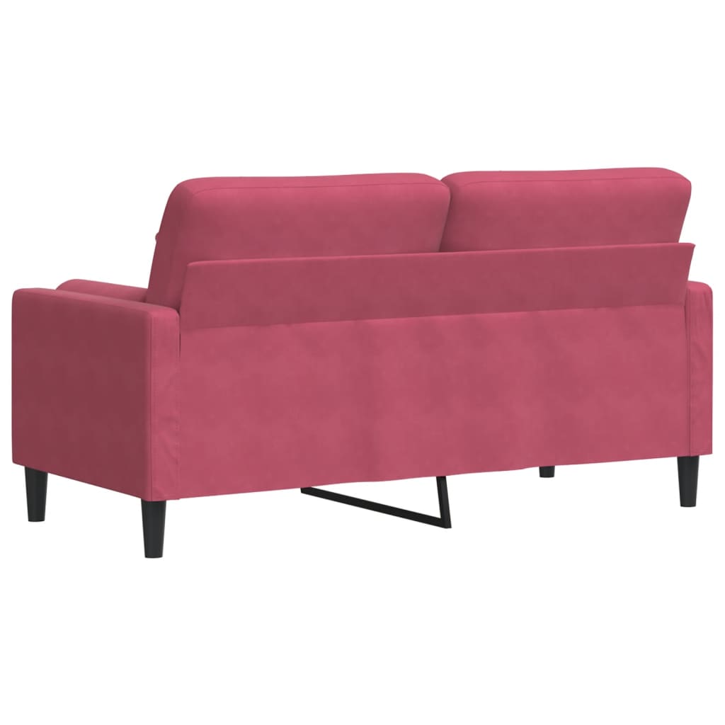 Canapé 2 places avec coussins décoratifs velours bordeaux 140 cm