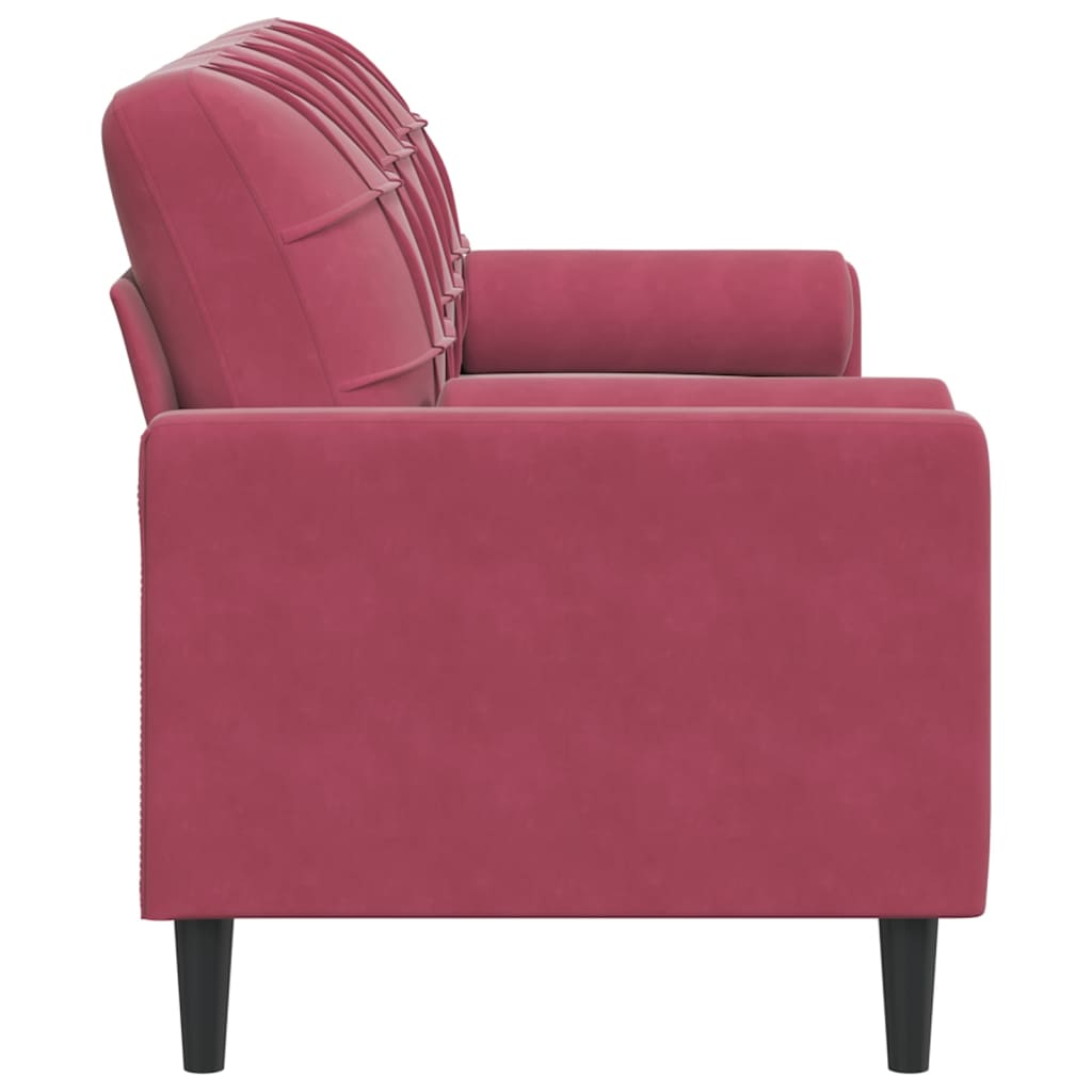 Canapé 3 places avec coussins décoratifs velours bordeaux 180 cm