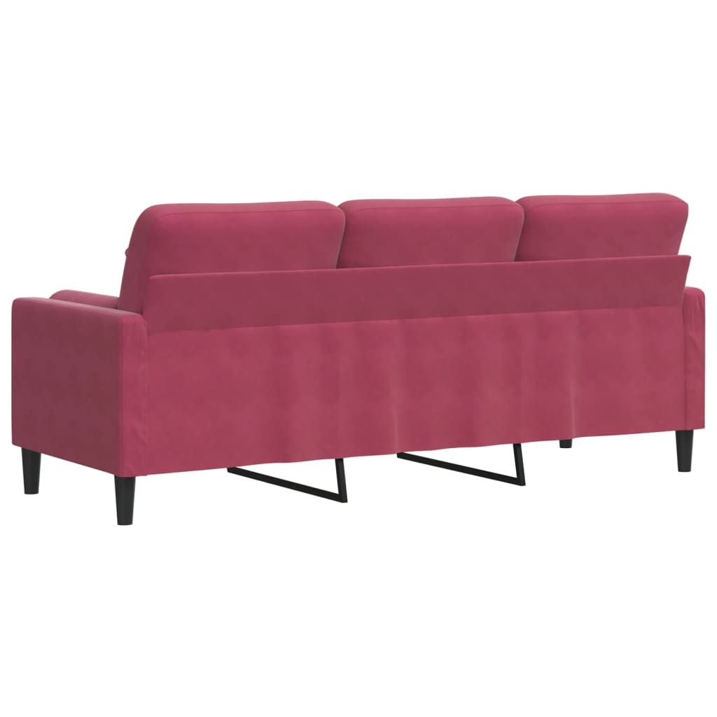 Canapé 3 places avec coussins décoratifs velours bordeaux 180 cm