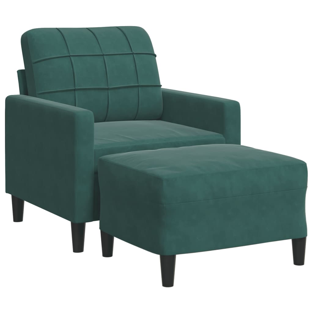 Sessel mit Hocker Dunkelgrün 60 cm Samt