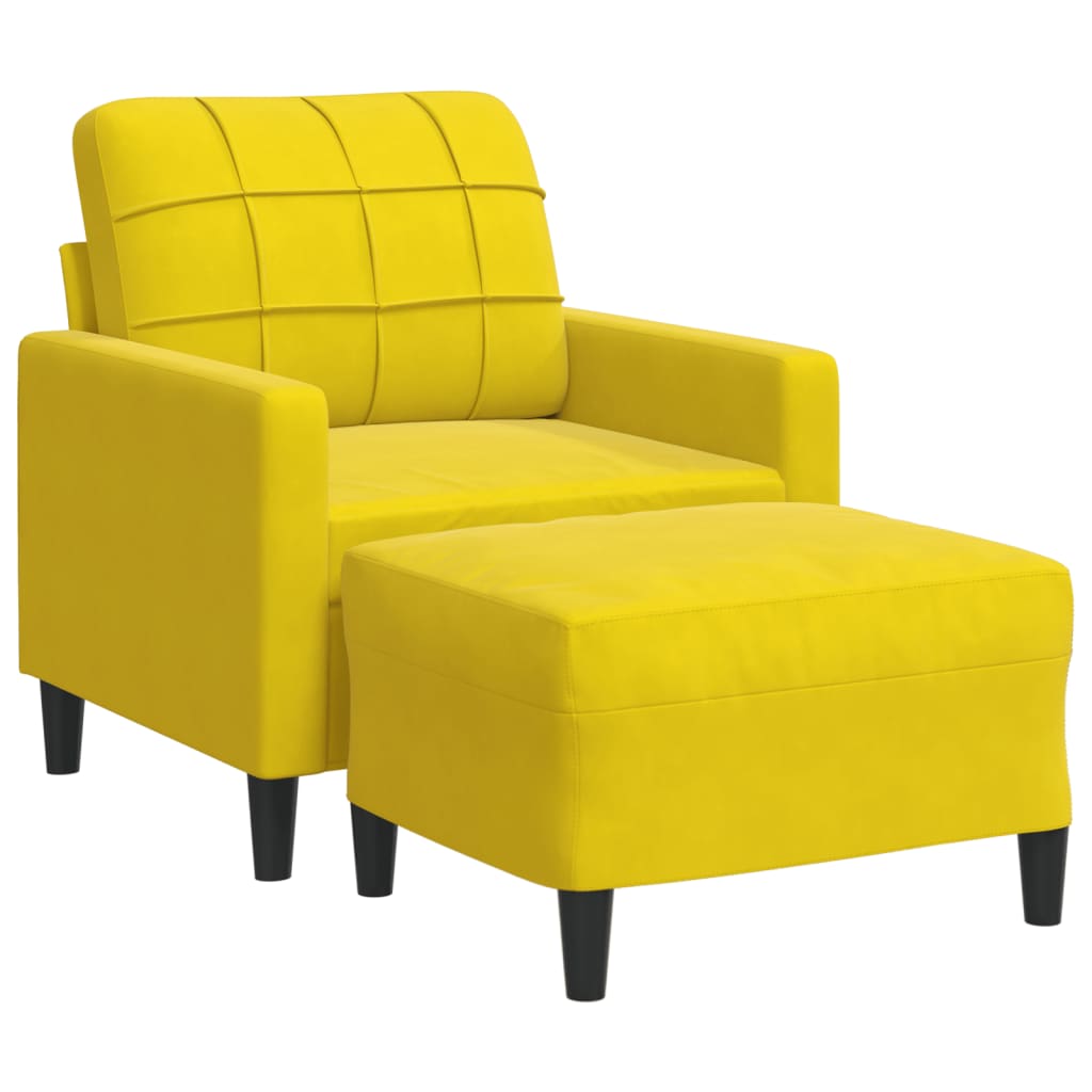 Fauteuil avec tabouret en velours jaune 60 cm