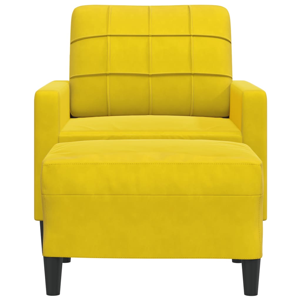 Fauteuil avec tabouret en velours jaune 60 cm