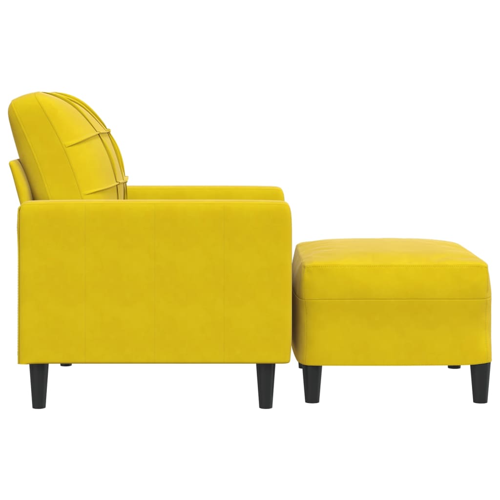 Fauteuil avec tabouret en velours jaune 60 cm