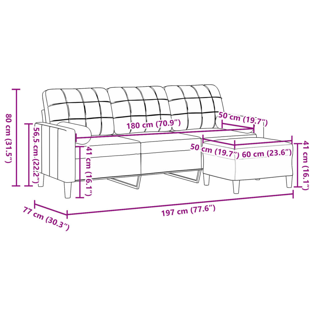 3-Sitzer-Sofa mit Hocker Rosa 180 cm Samt
