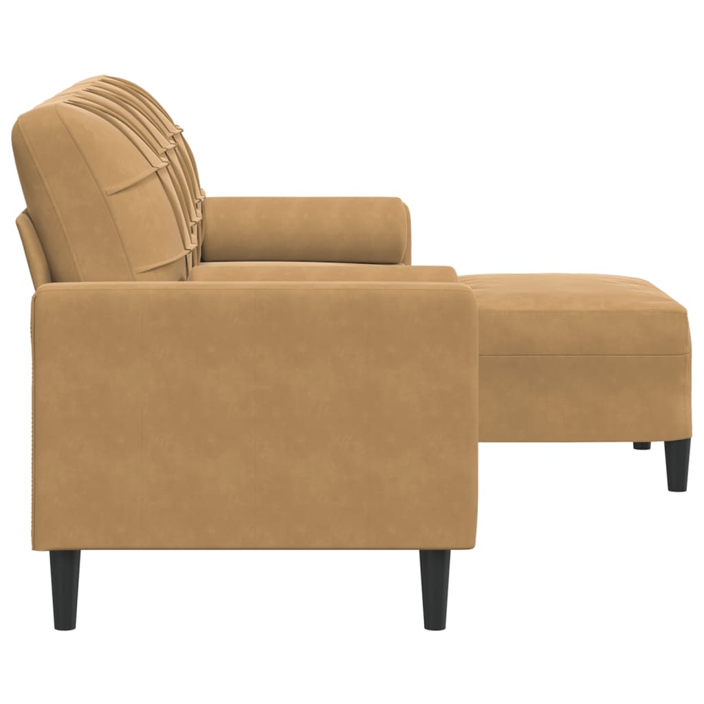 3-Sitzer-Sofa mit Hocker Braun 180 cm Samt