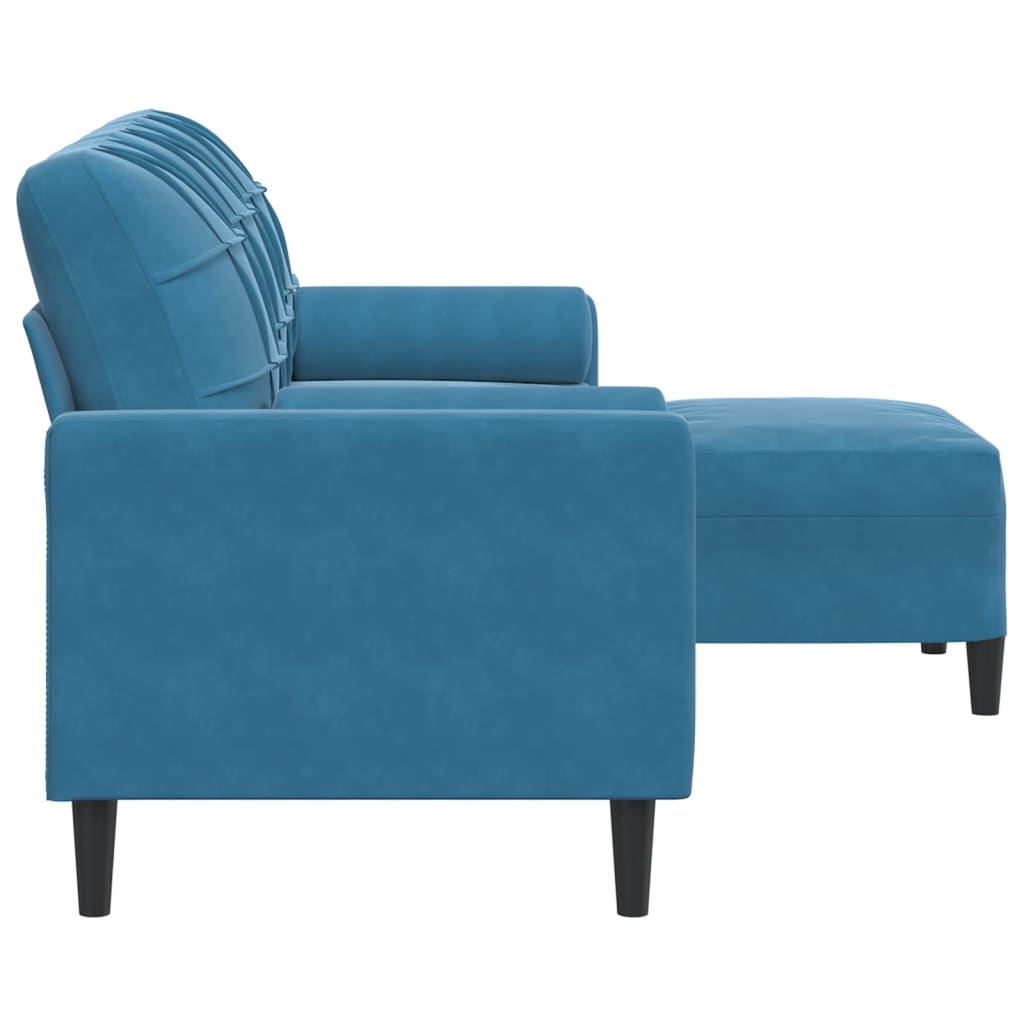 3-Sitzer-Sofa mit Hocker Blau 180 cm Samt