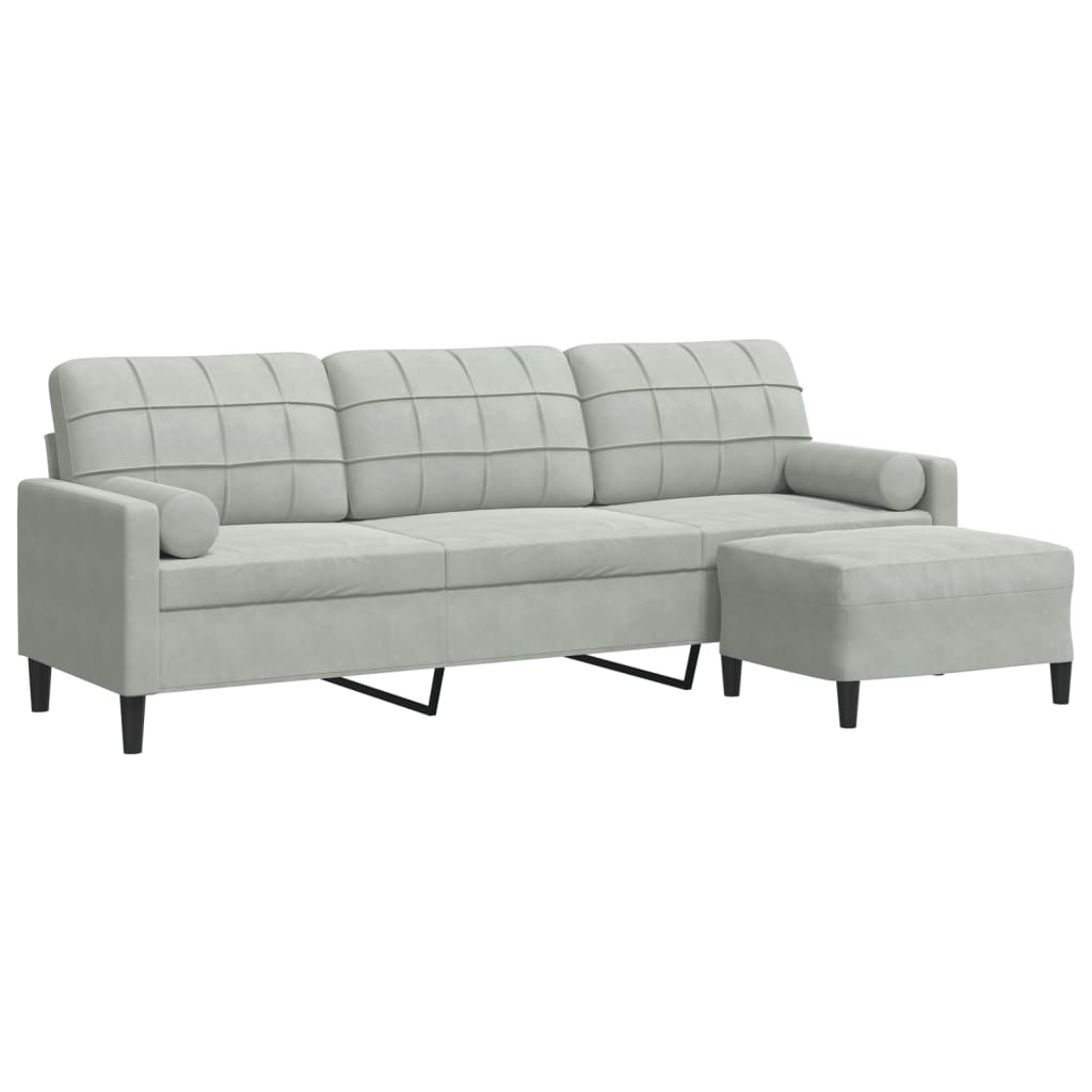 3-seater sofa with footstool light grey 210 cm velvet