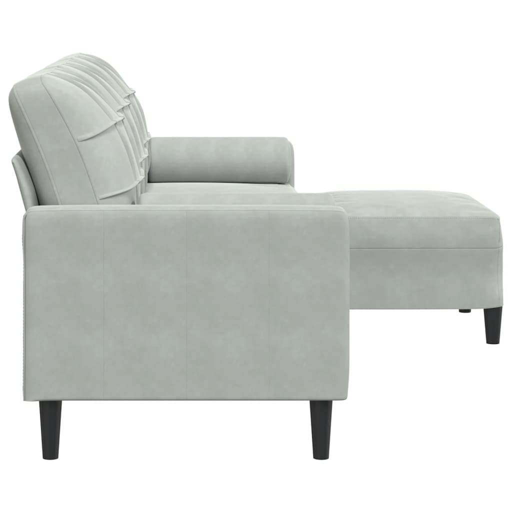 3-seater sofa with footstool light grey 210 cm velvet