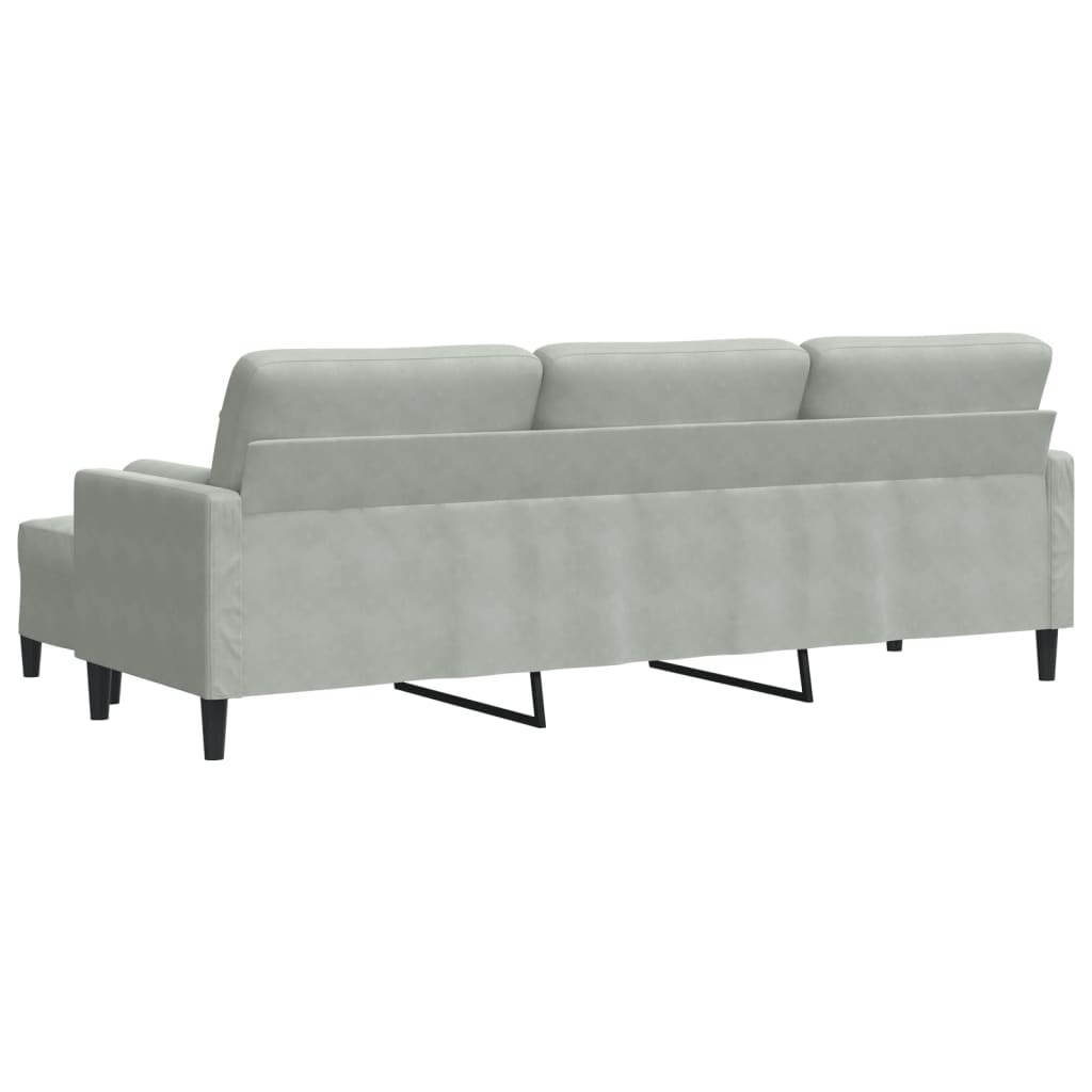 3-seater sofa with footstool light grey 210 cm velvet