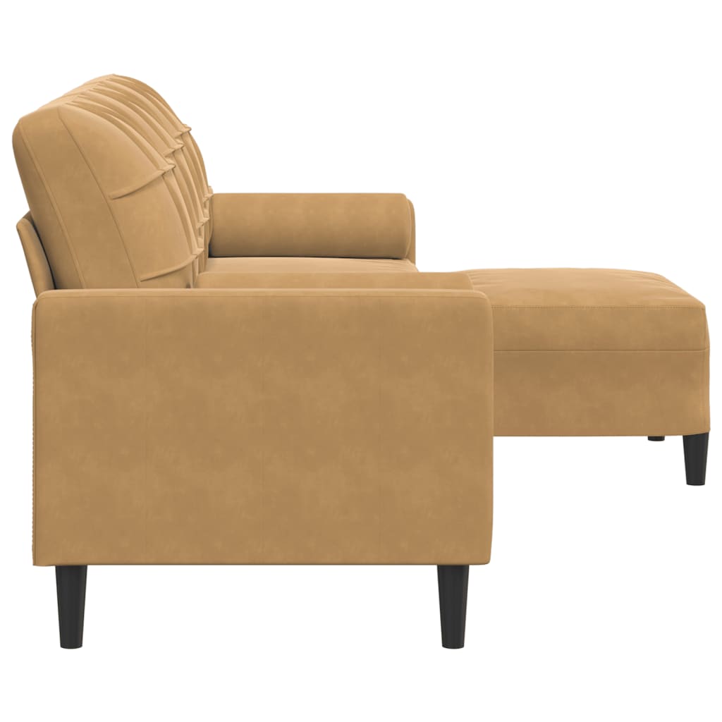 3-Sitzer-Sofa mit Hocker Braun 210 cm Samt
