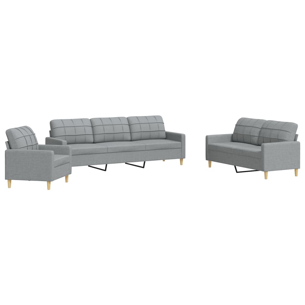 Ensemble de canapé 3 pièces en tissu gris clair