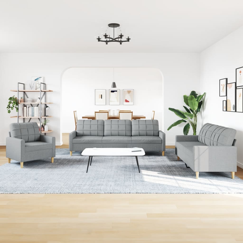 Ensemble de canapé 3 pièces en tissu gris clair