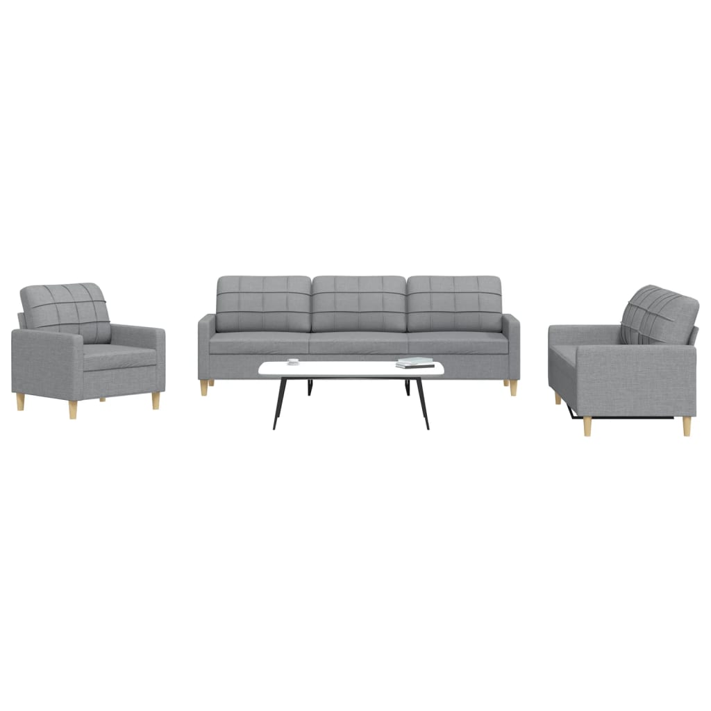 Ensemble de canapé 3 pièces en tissu gris clair