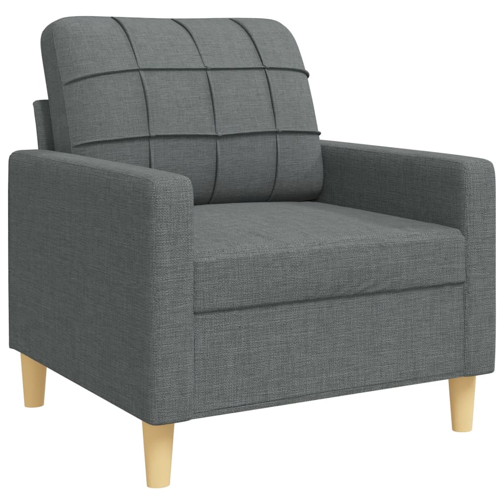 Ensemble de canapé 3 pièces avec coussins décoratifs en tissu gris foncé