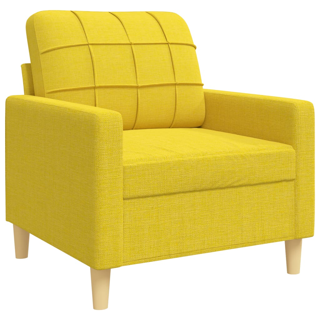 3-piece sofa set with decorative cushions in light yellow fabric