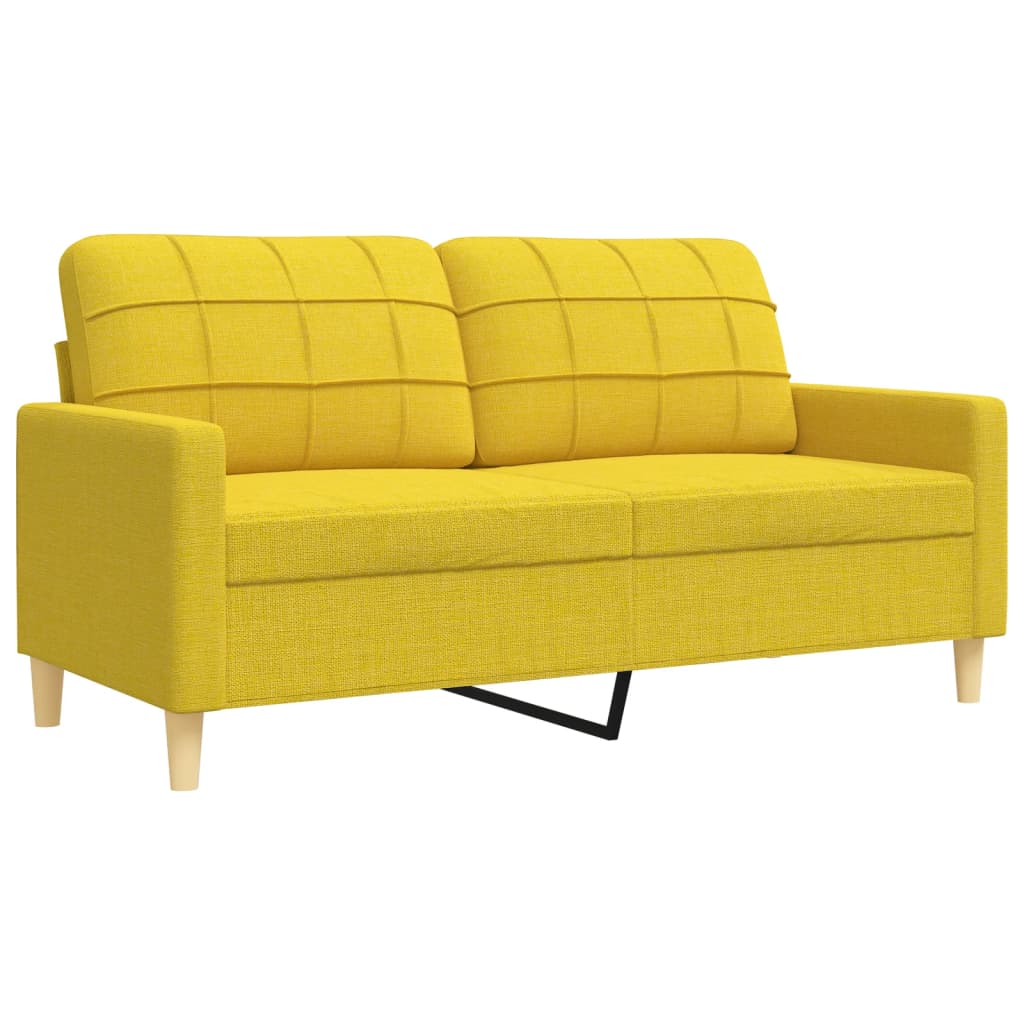 3-piece sofa set with decorative cushions in light yellow fabric