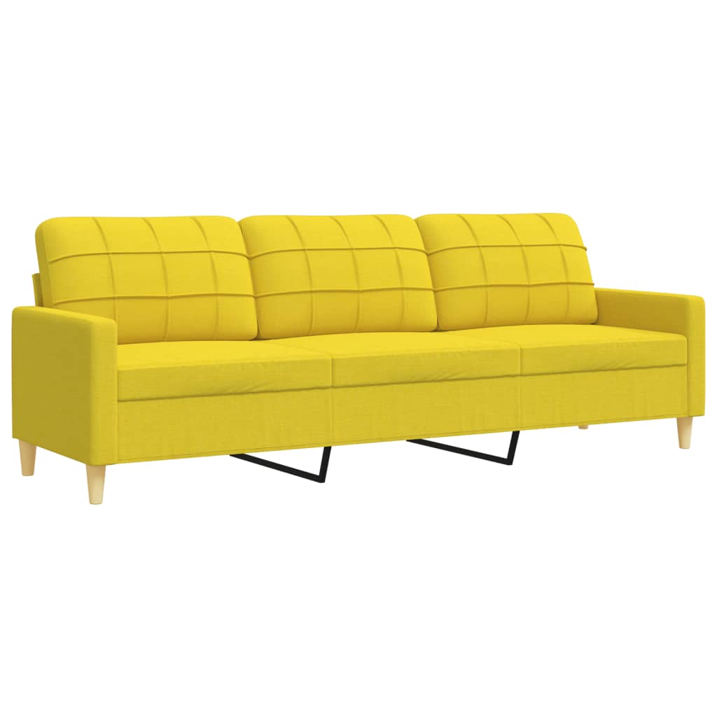 3-piece sofa set with decorative cushions in light yellow fabric