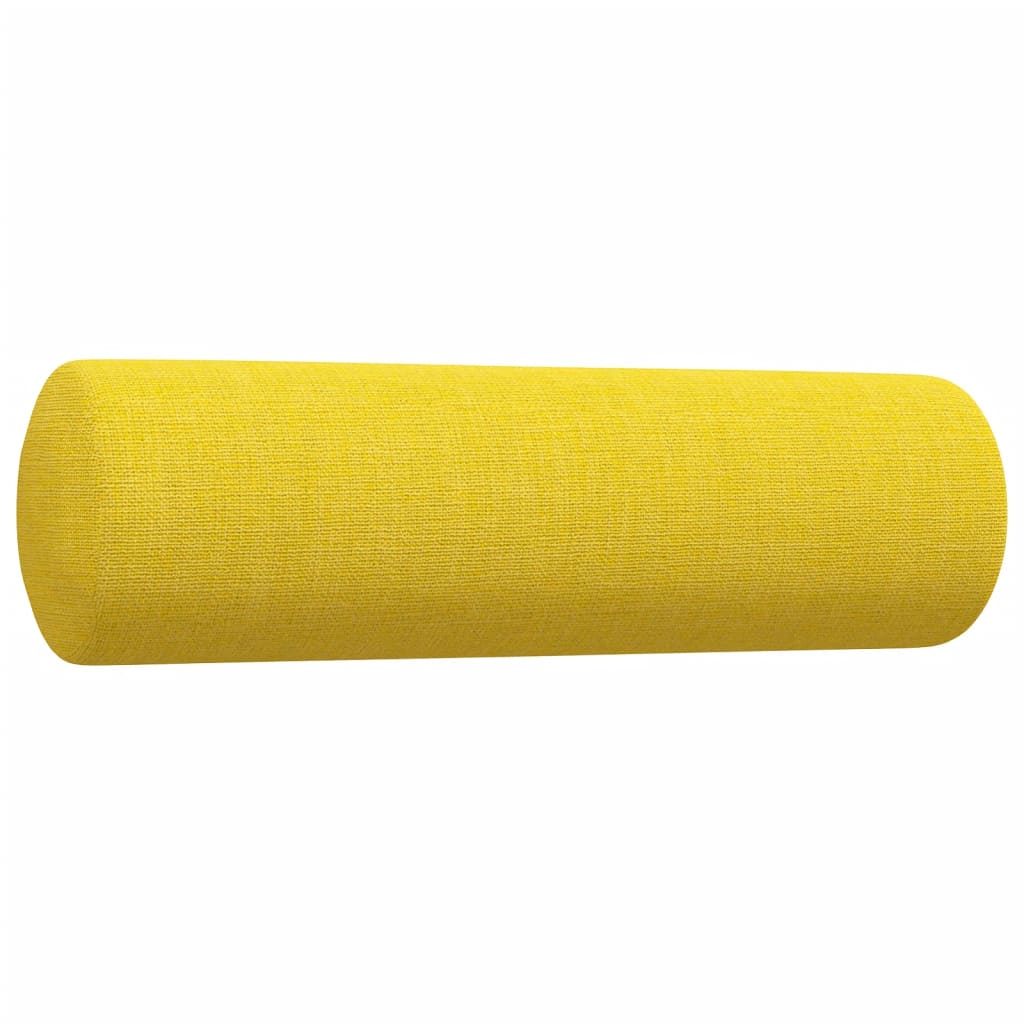 3-piece sofa set with decorative cushions in light yellow fabric