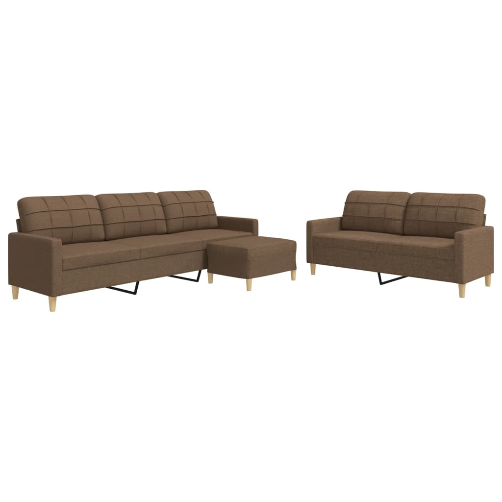 3-piece sofa set with footstool brown fabric