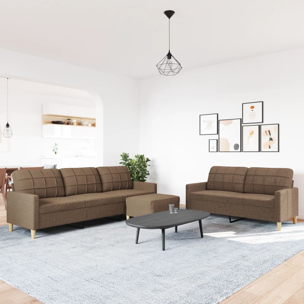 3-piece sofa set with footstool brown fabric