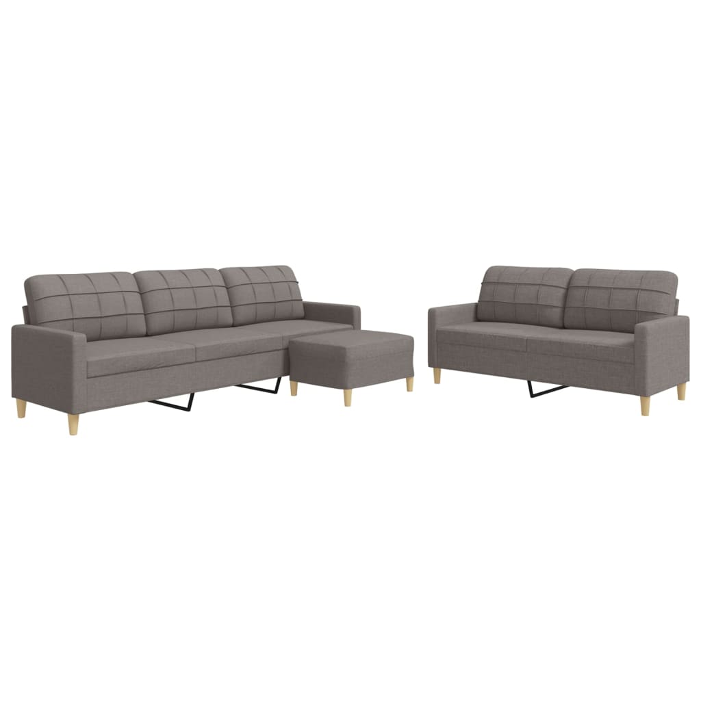 3-piece sofa set with footstool in taupe fabric