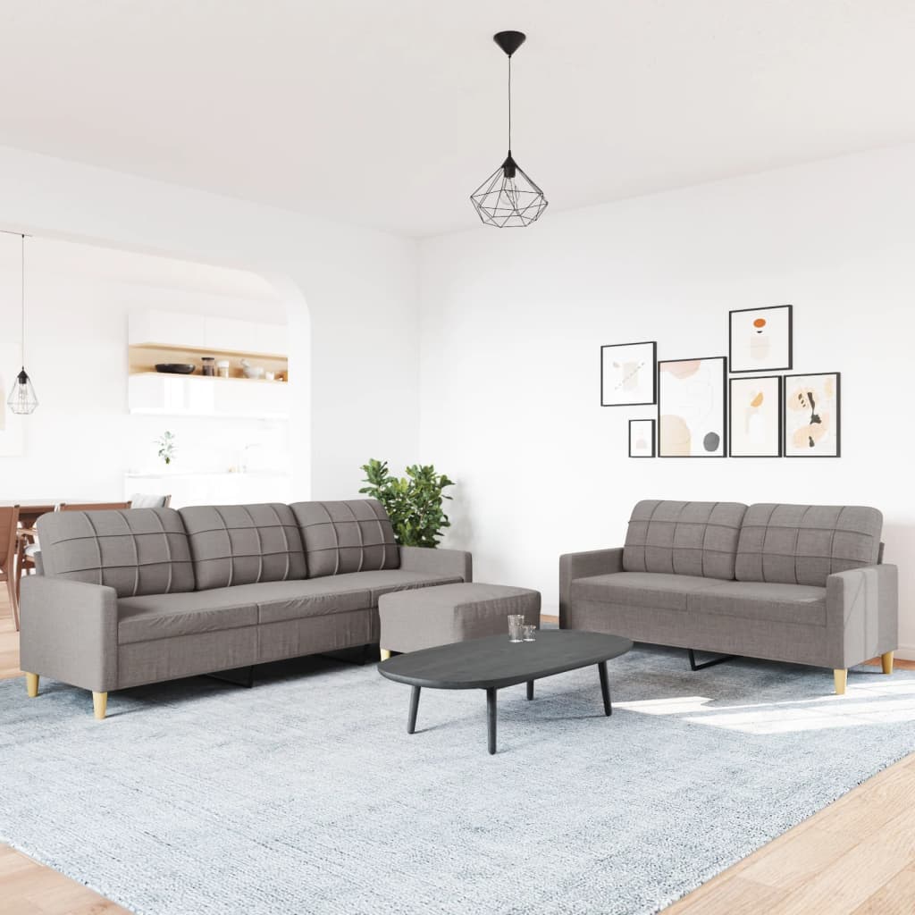 3-piece sofa set with footstool in taupe fabric