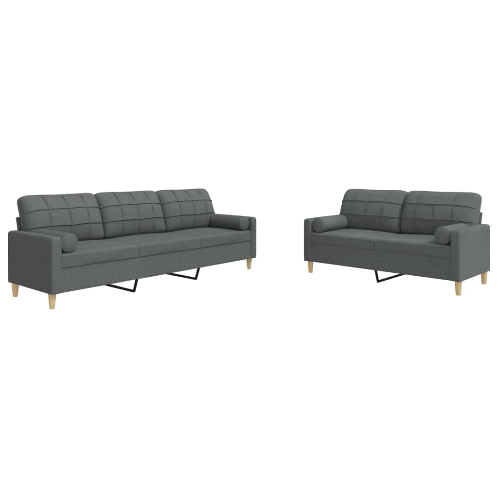 Ensemble de canapé 2 pièces avec coussins décoratifs en tissu gris foncé