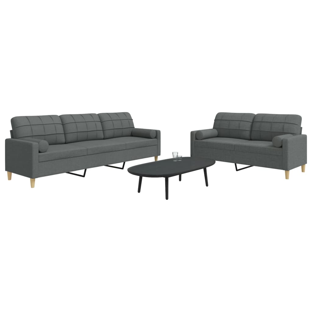 Ensemble de canapé 2 pièces avec coussins décoratifs en tissu gris foncé