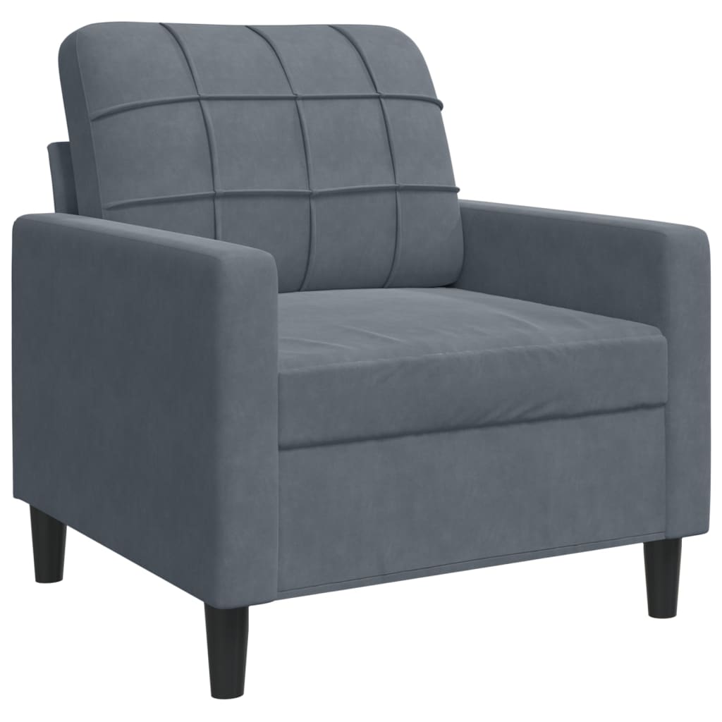Ensemble de canapé 3 pièces avec coussins en velours gris foncé