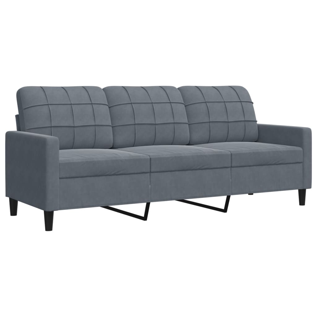 Ensemble de canapé 3 pièces avec coussins en velours gris foncé