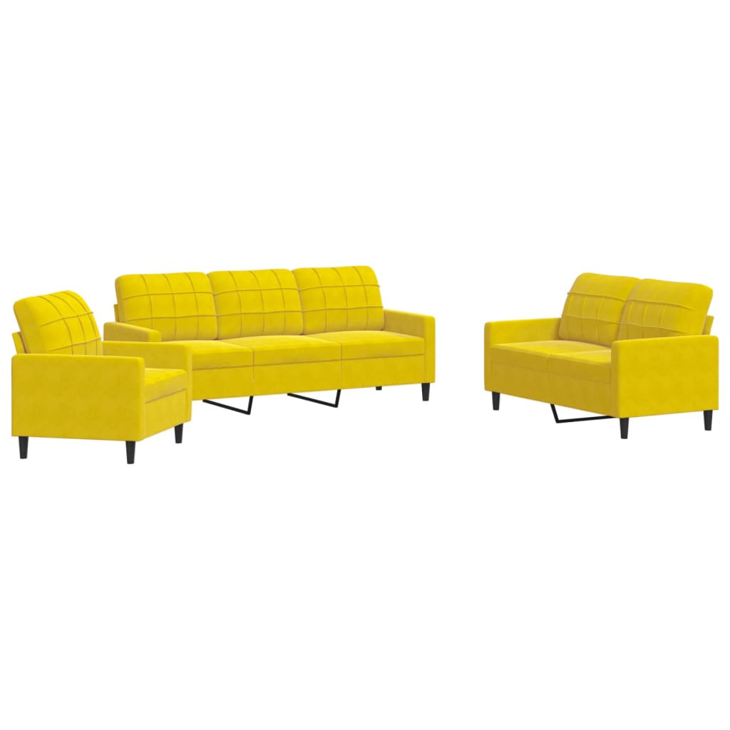 Ensemble de canapé 3 pièces avec coussins en velours jaune
