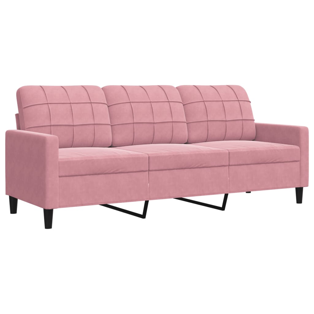 4-tlg. Sofagarnitur mit Kissen und Nackenrollen Rosa Samt