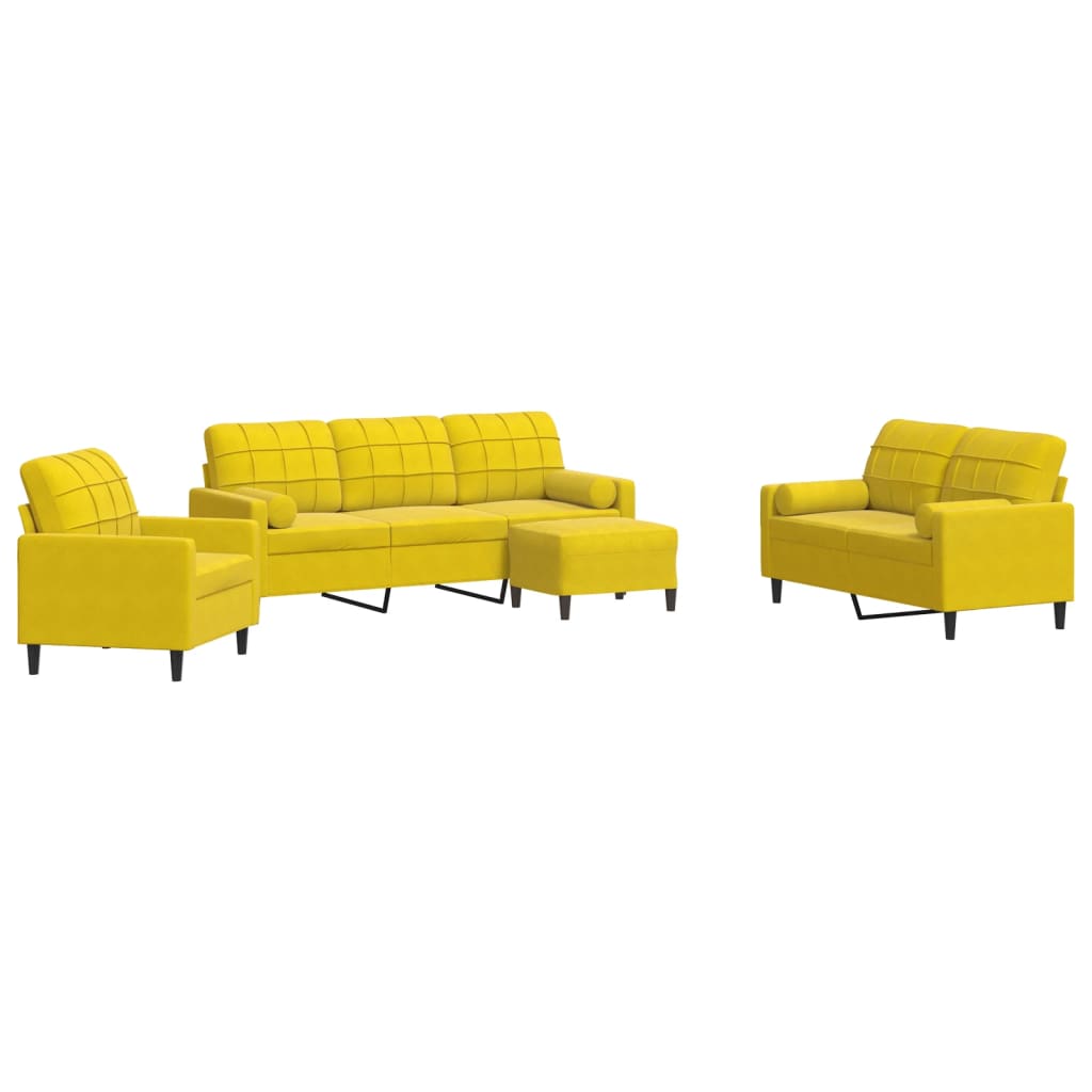 4-piece sofa set with cushions and bolsters yellow velvet