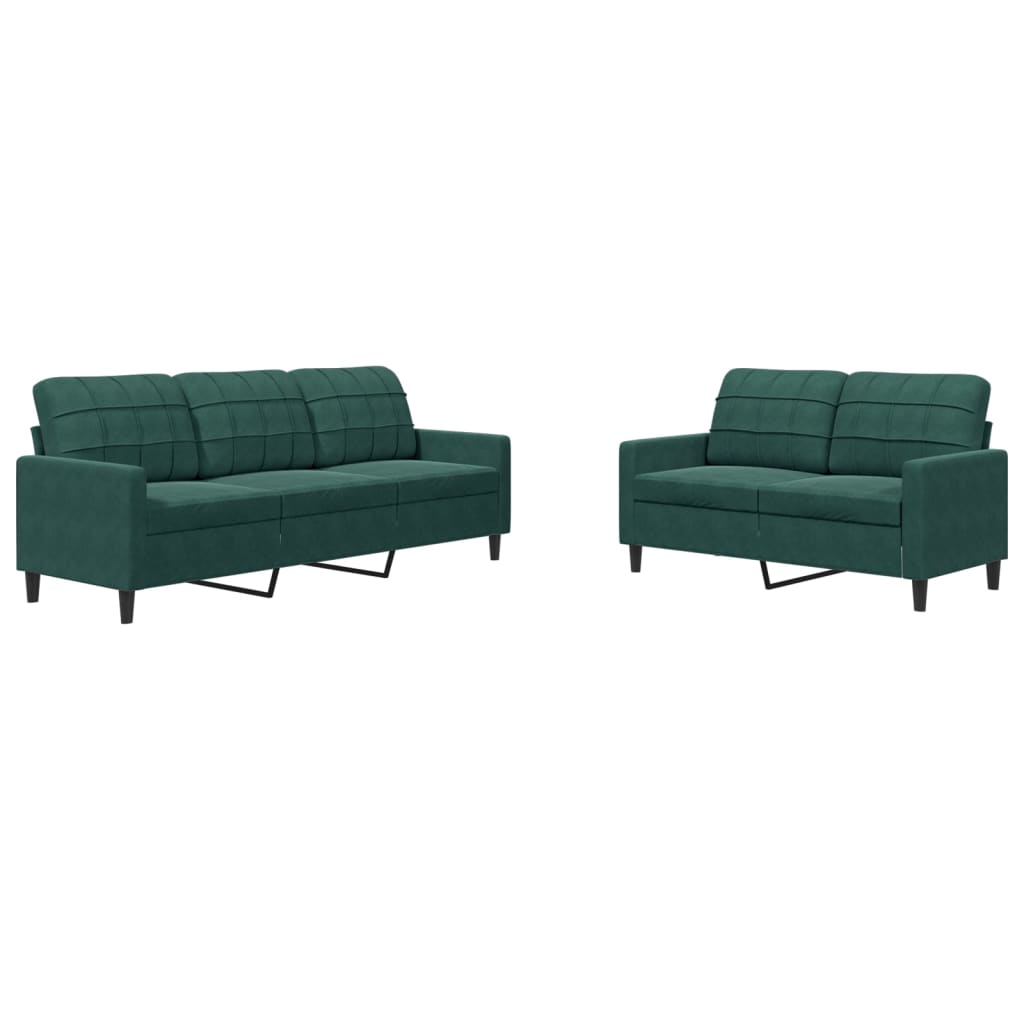Ensemble de canapé 2 pièces avec coussins en velours vert foncé