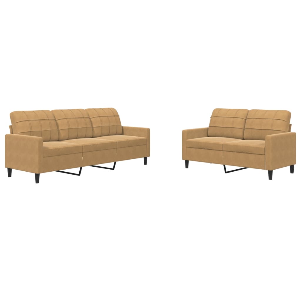 Ensemble de canapé 2 pièces avec coussins en velours marron