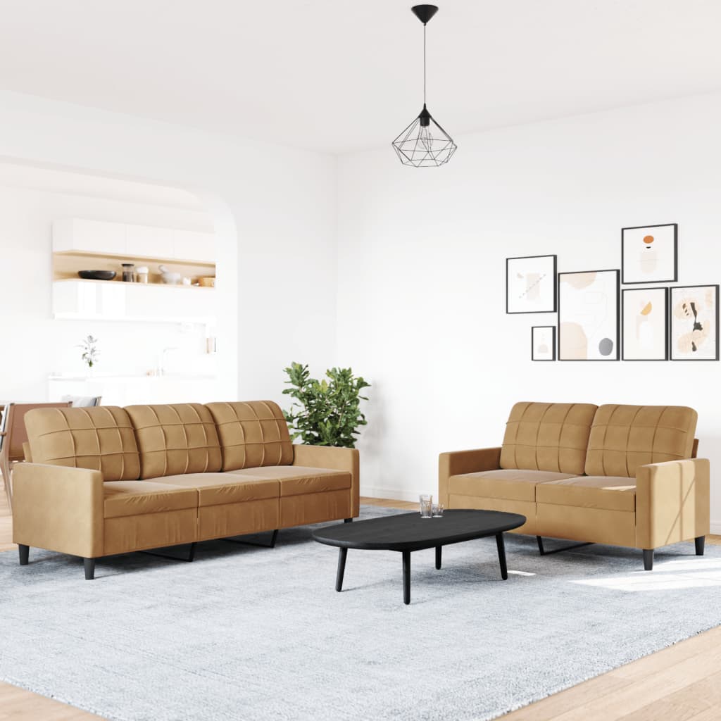 Ensemble de canapé 2 pièces avec coussins en velours marron