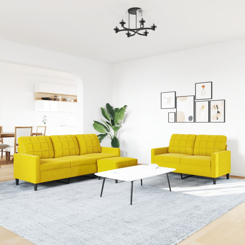 3-piece sofa set with cushions yellow velvet