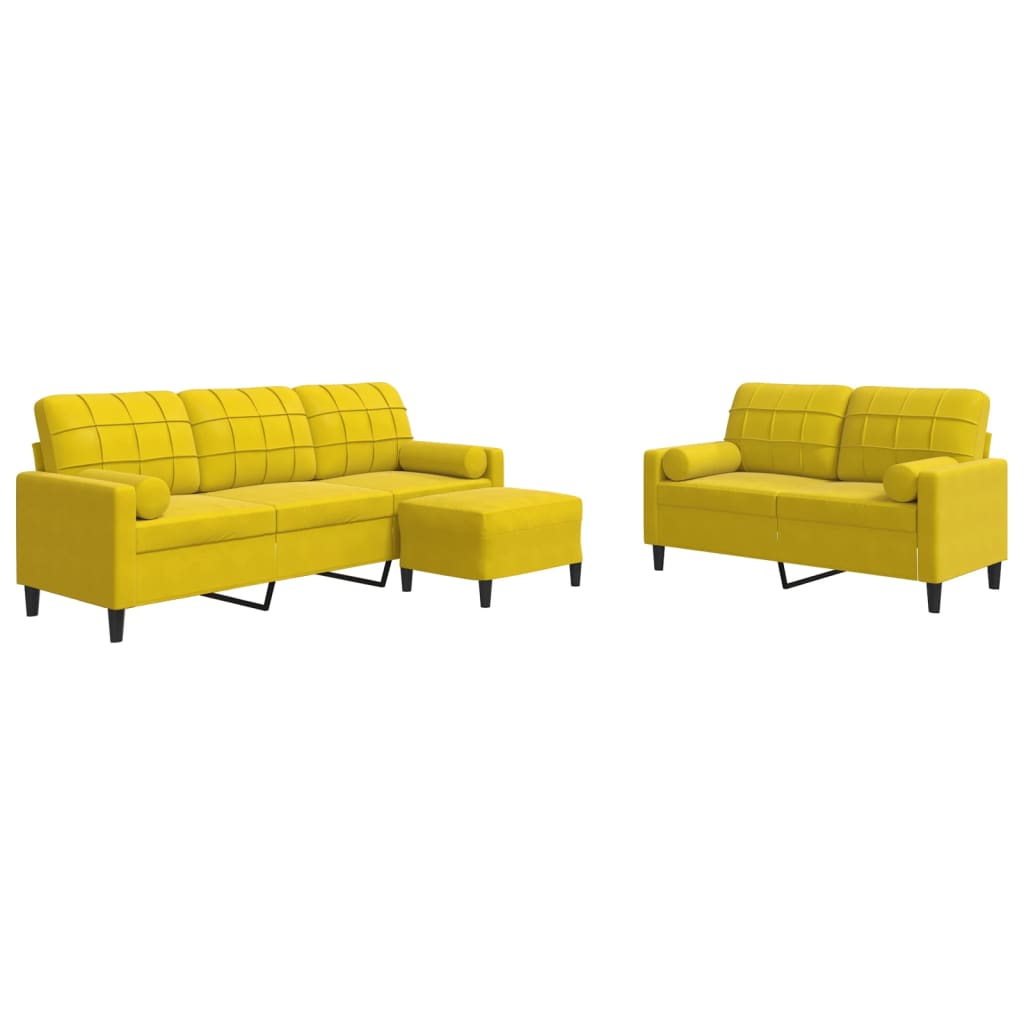 3-piece sofa set with cushions and neck rolls yellow velvet