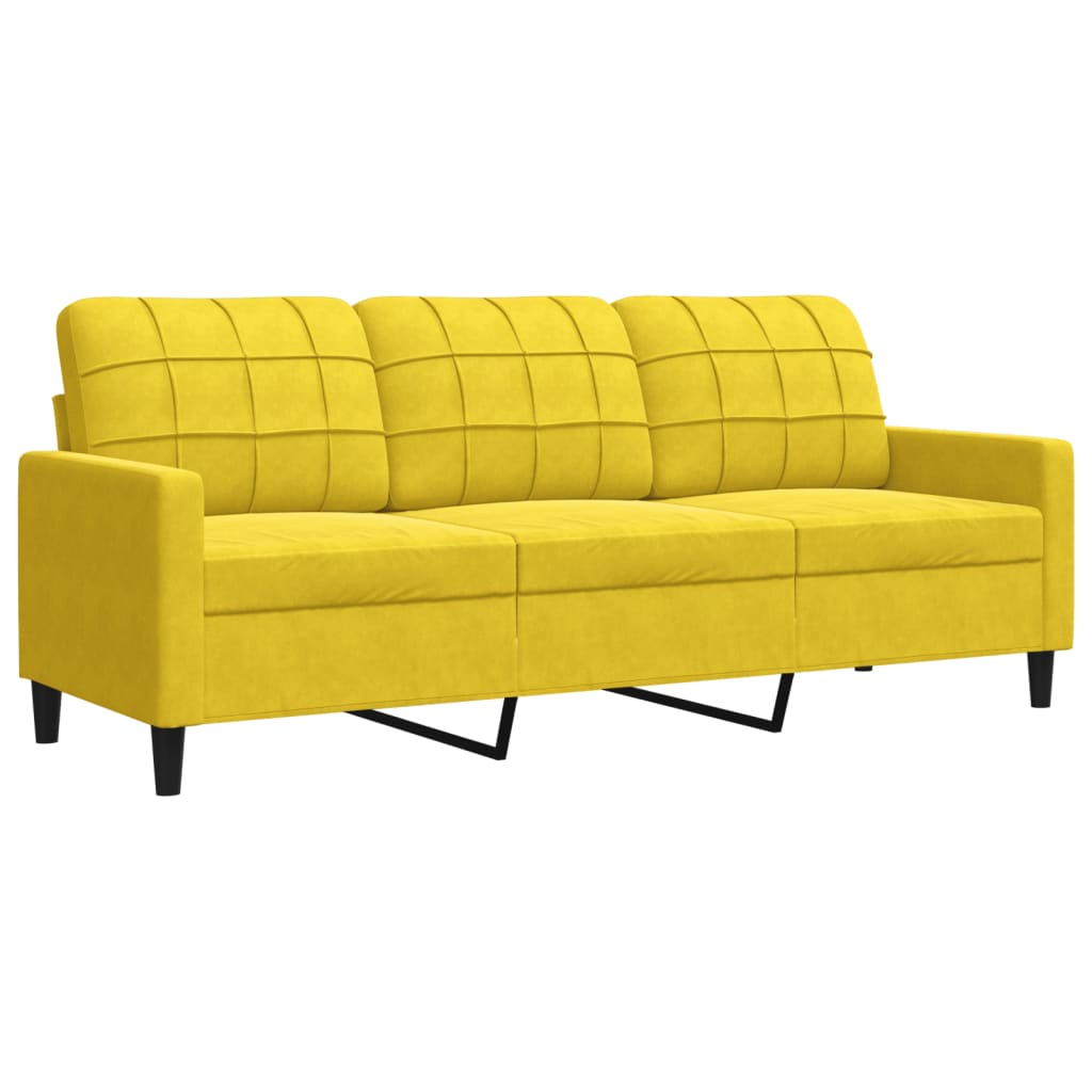 3-piece sofa set with cushions and neck rolls yellow velvet