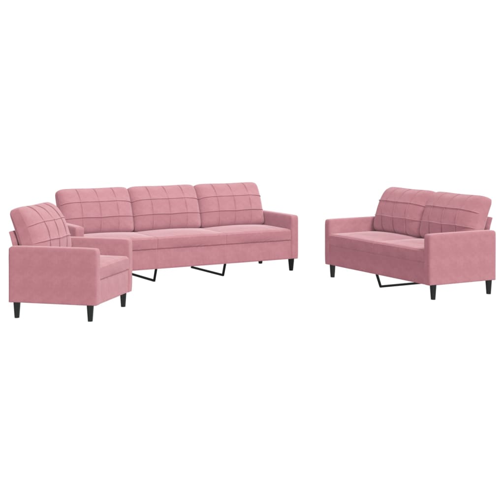 Ensemble de canapé 3 pièces avec coussins en velours rose