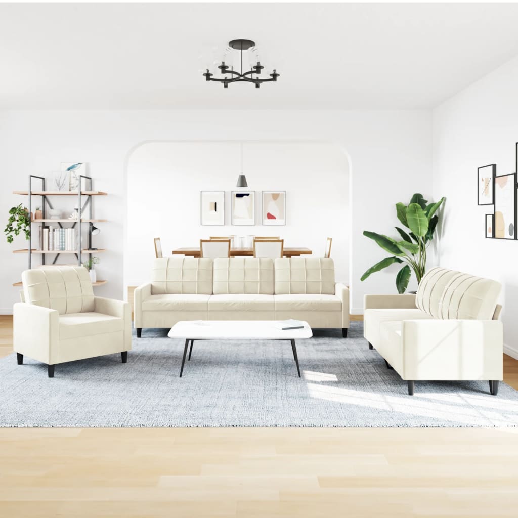 Ensemble de canapé 3 pièces avec coussins en velours crème